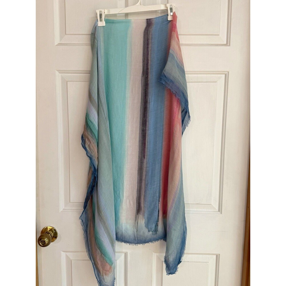Echo Women’s Multicolor Striped Square Scarf Wrap with Fringe Accents